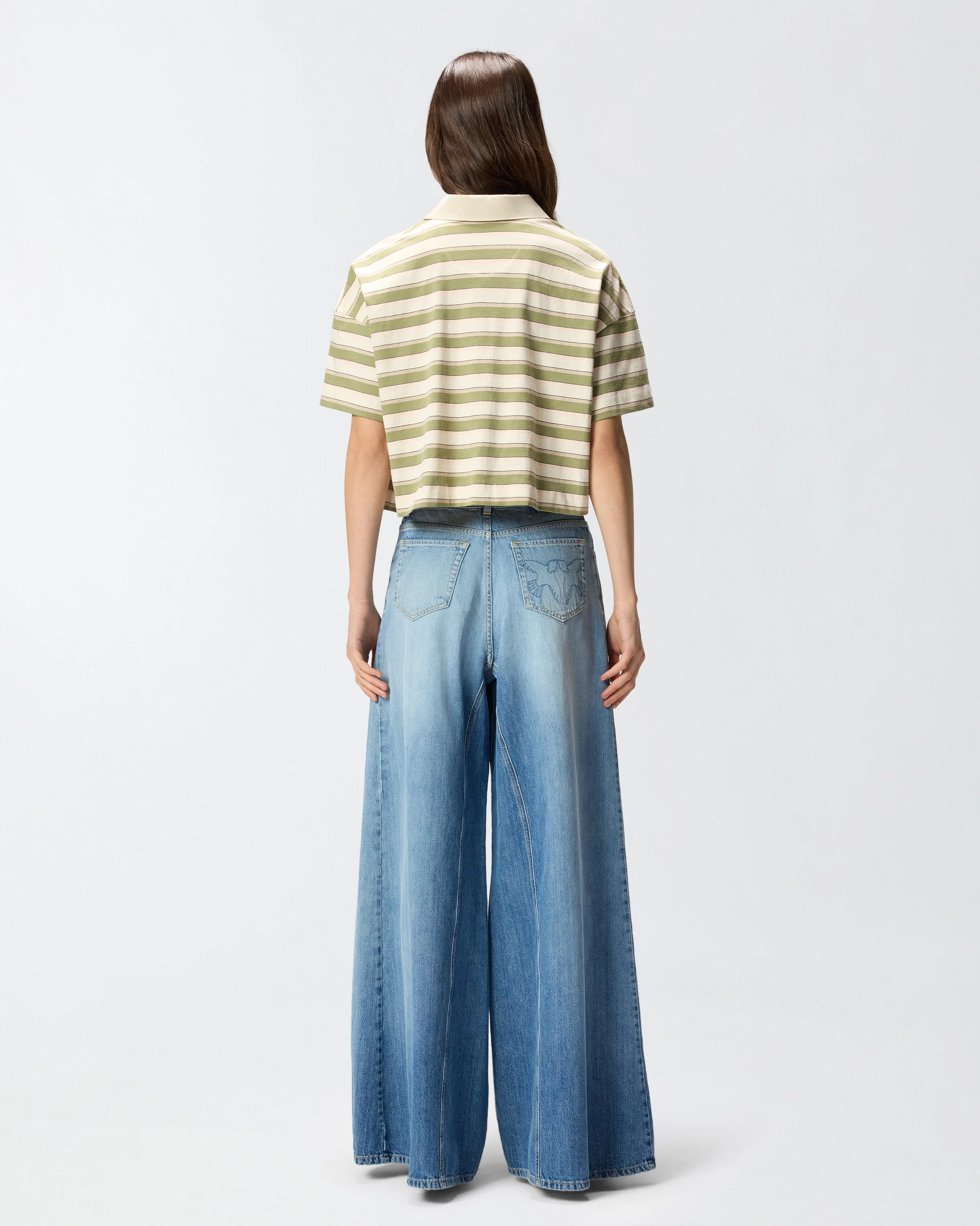 Polo cropped in jersey a righe con colletto strutturato - Image 3