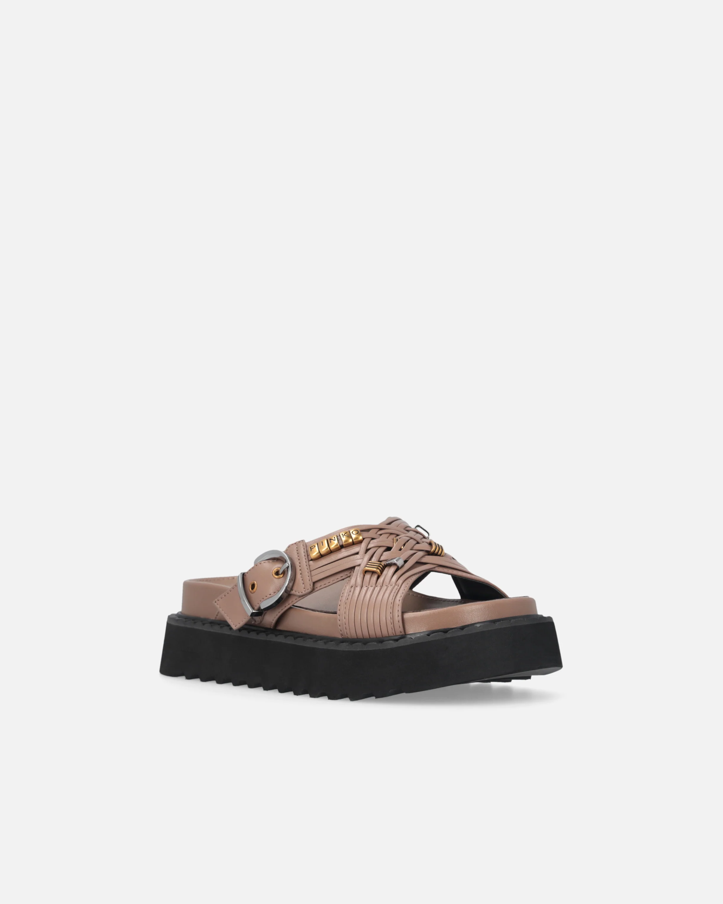 Sandali slide in nappa intrecciata con anelli metallici - Image 2
