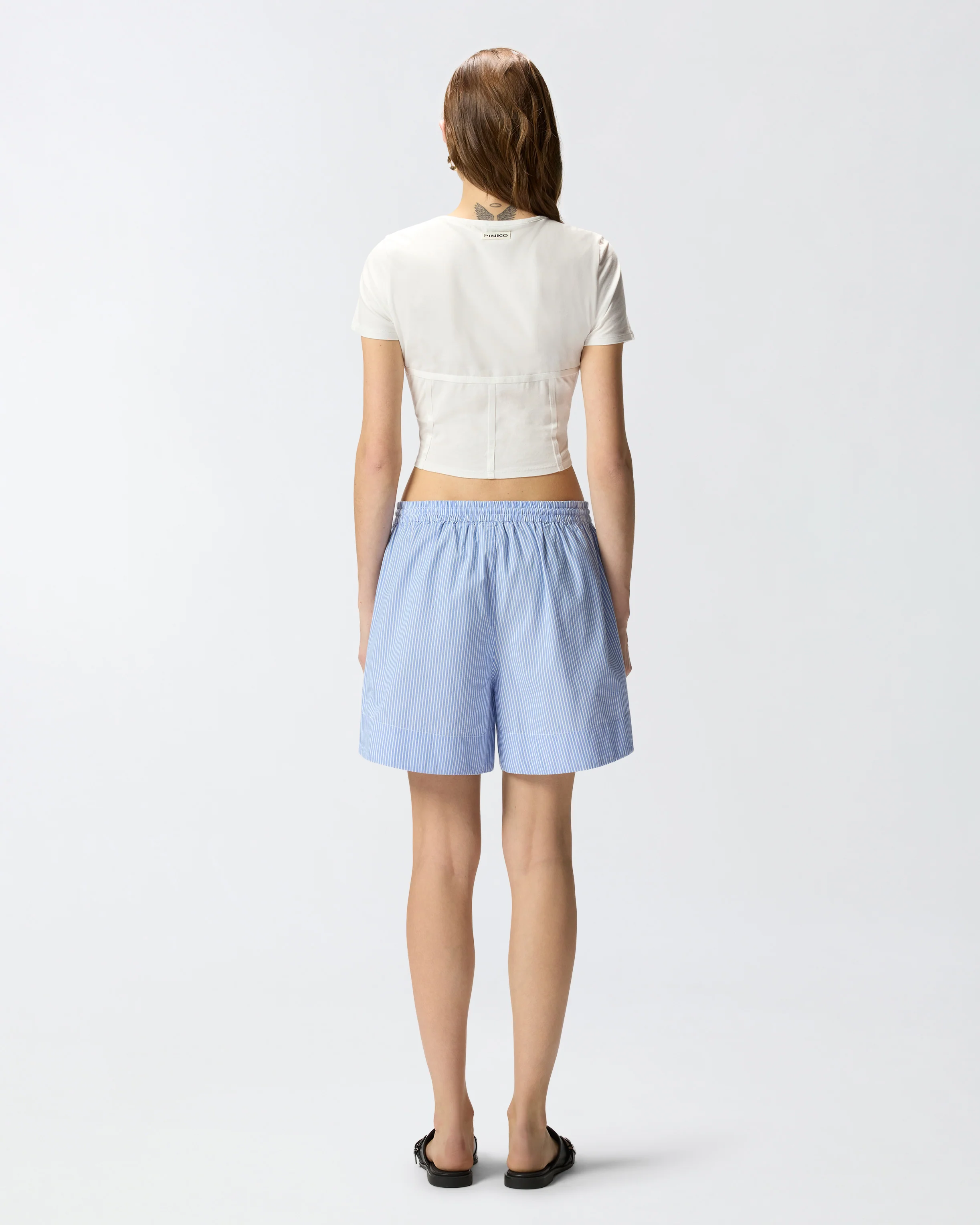 Shorts in cotone a righe con elastico in vita - Image 3