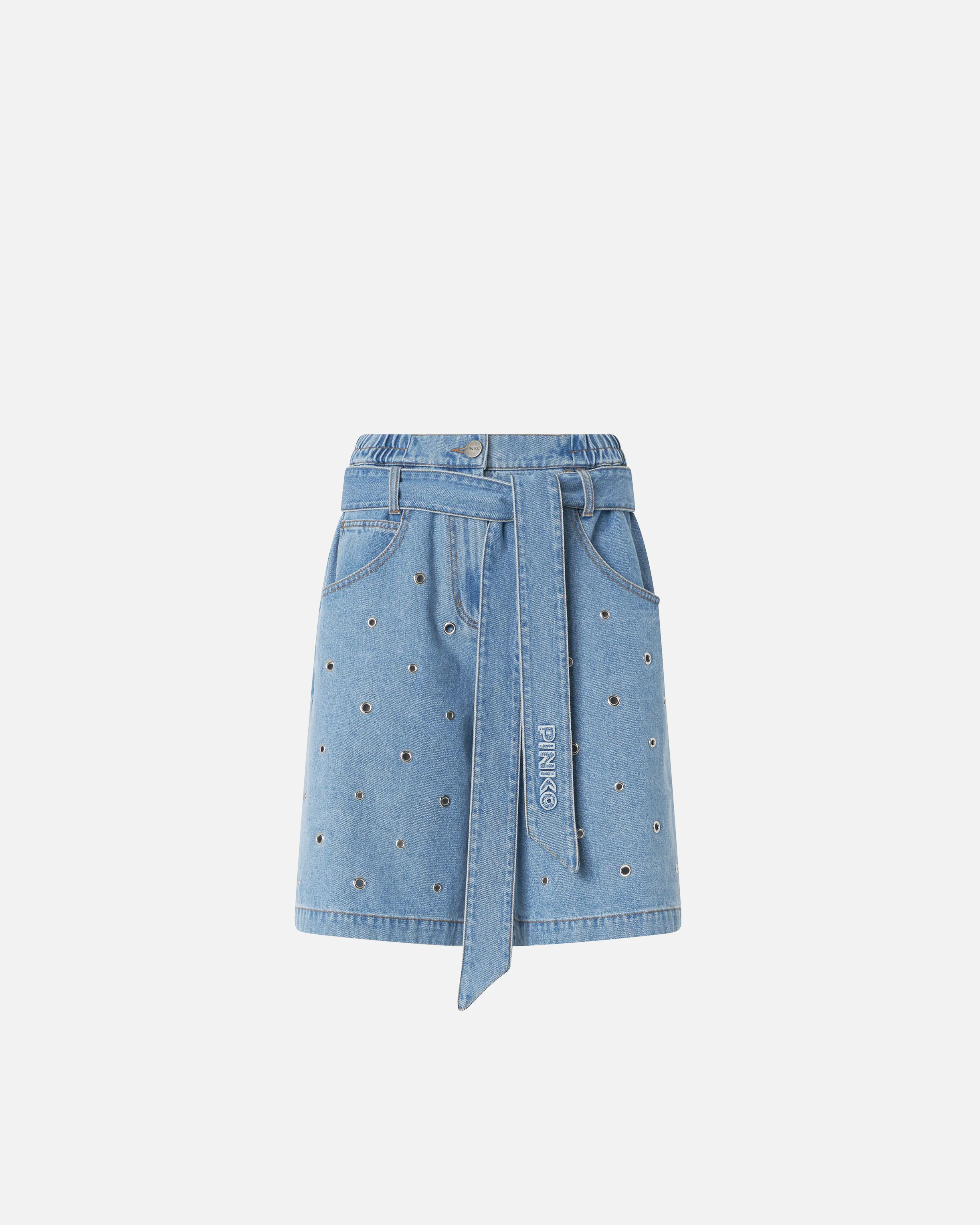 Shorts in denim con occhielli e cintura - Image 5