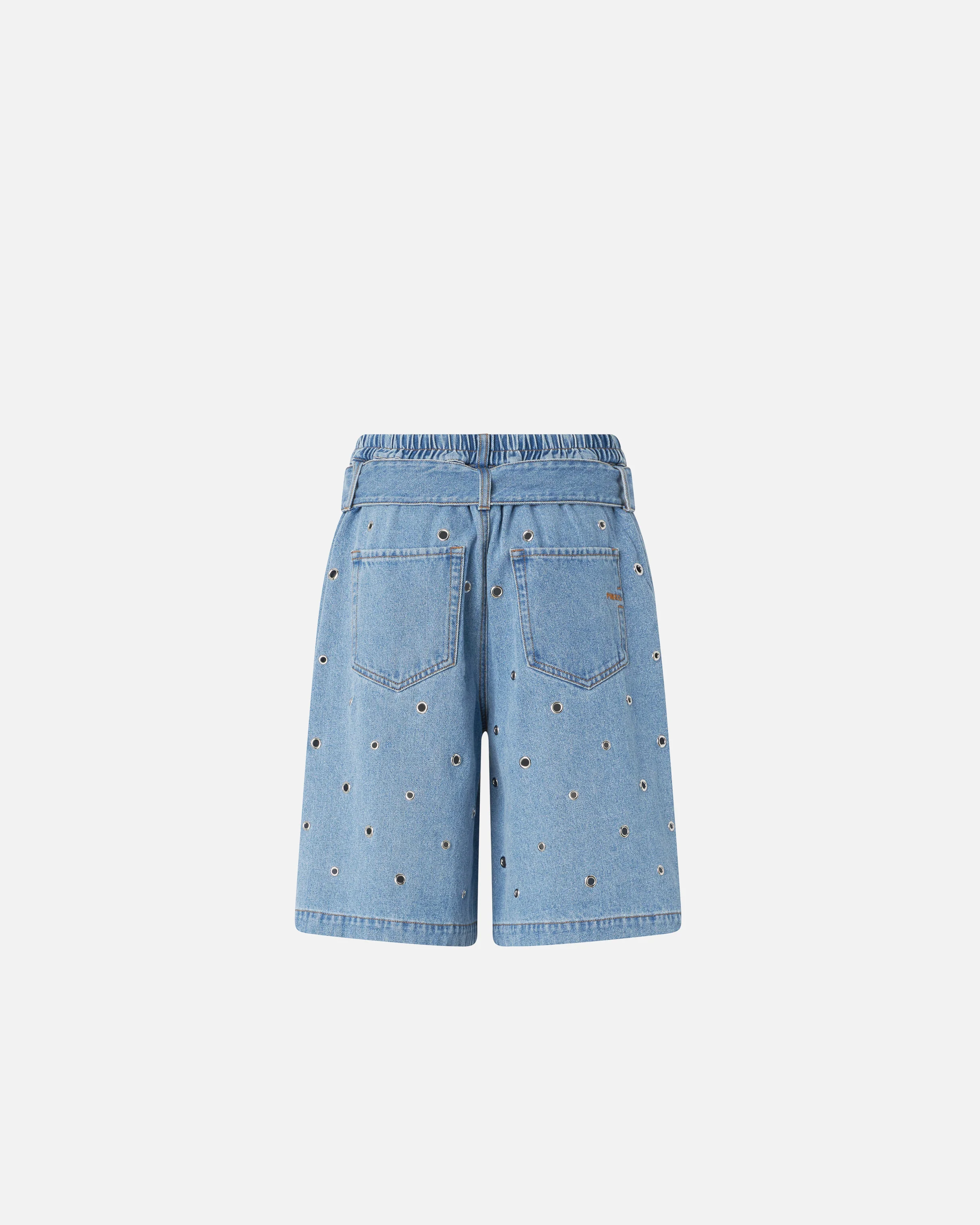 Shorts in denim con occhielli e cintura - Image 6