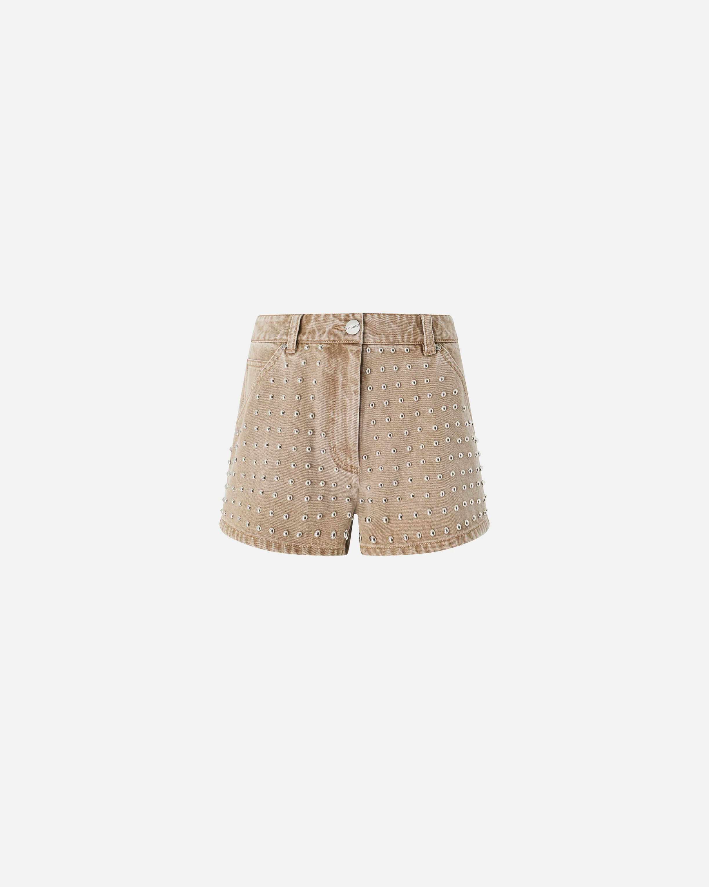 Shorts in denim marrone con borchie - Image 5