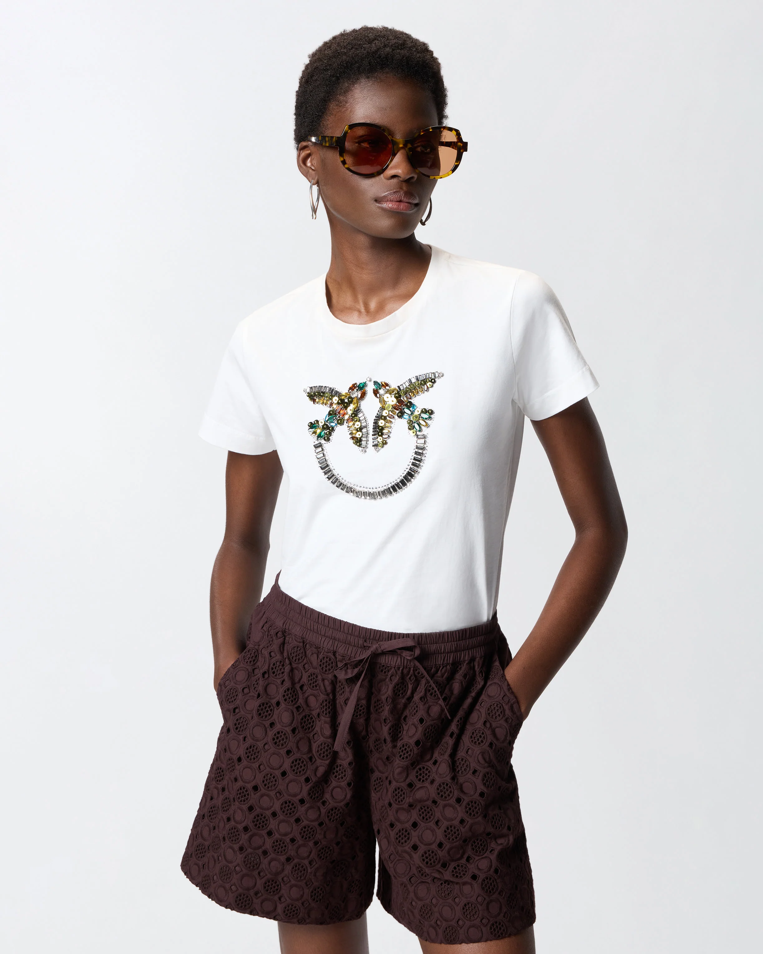 T-shirt con maxi ricamo gioiello Love Birds