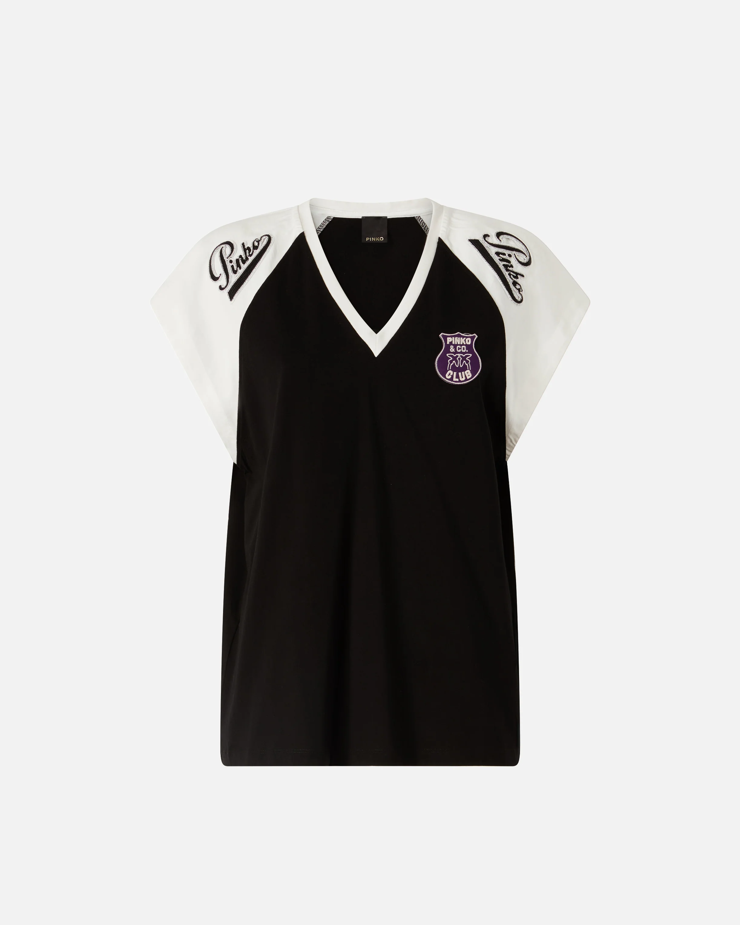 T-shirt con scollo a V e patch logate - Image 5