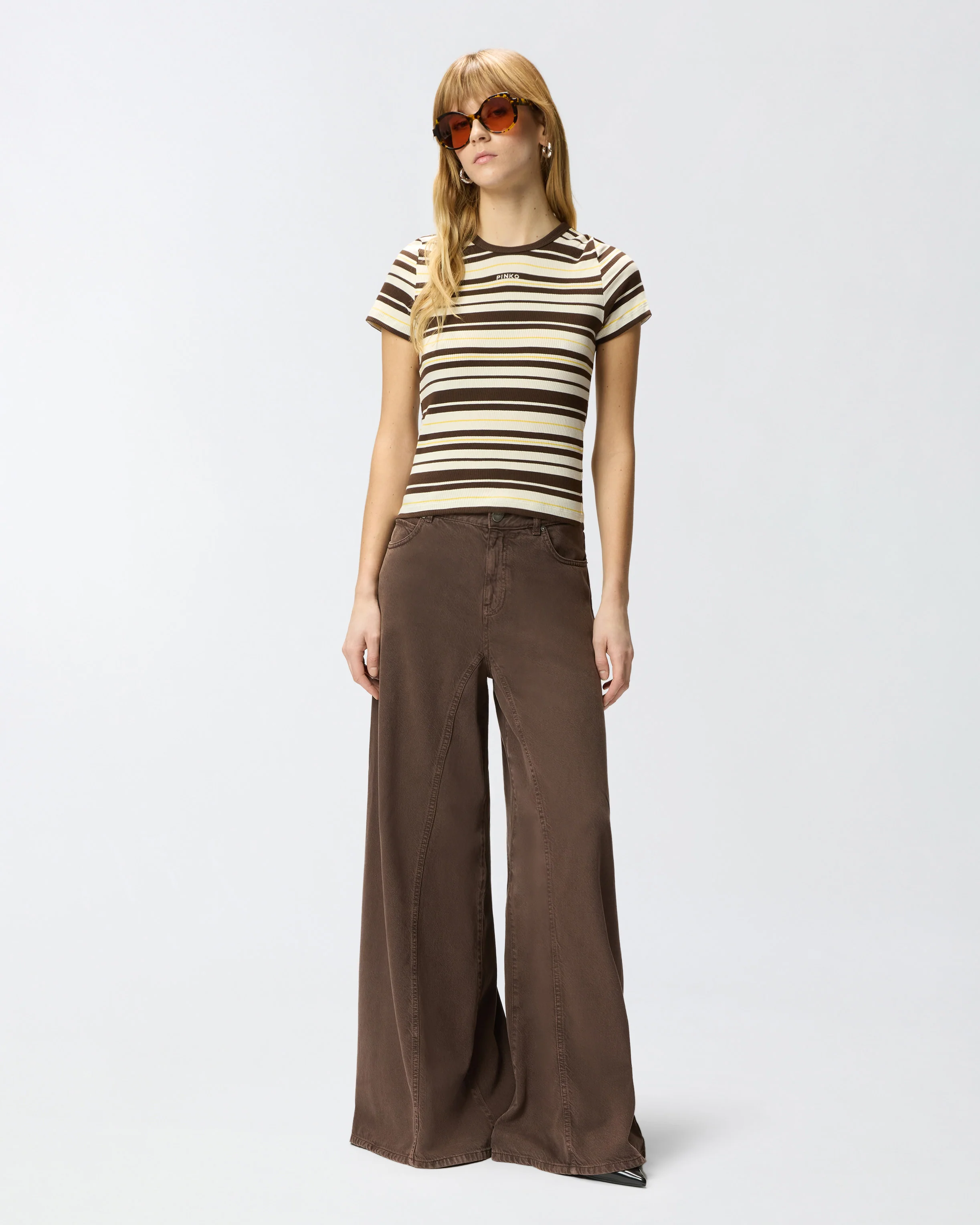 T-shirt cropped a righe con logo PINKO - Image 2