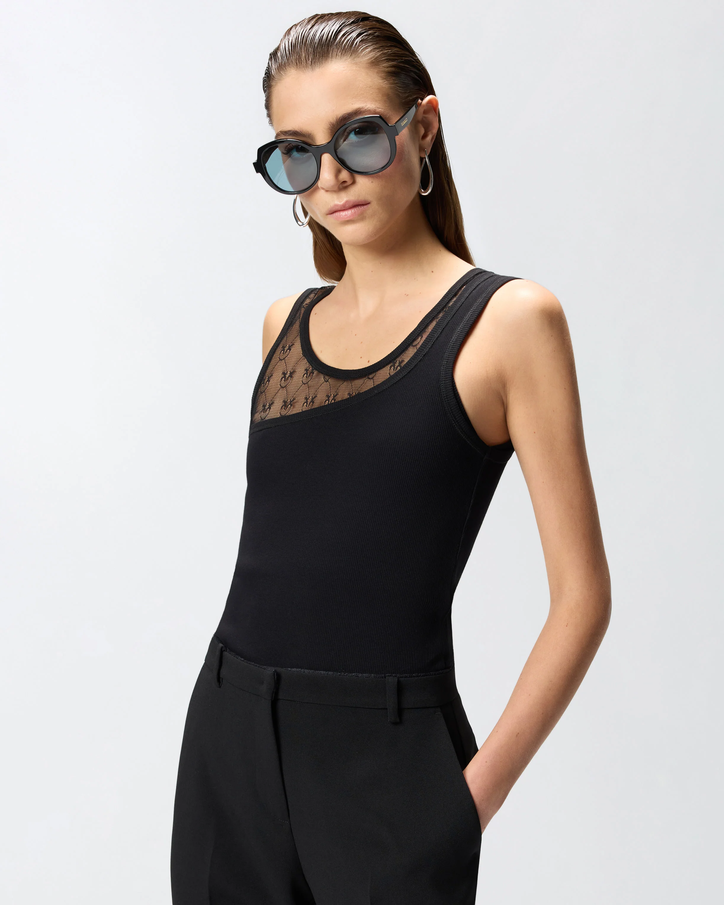 Top canotta con pizzo logo Love Birds