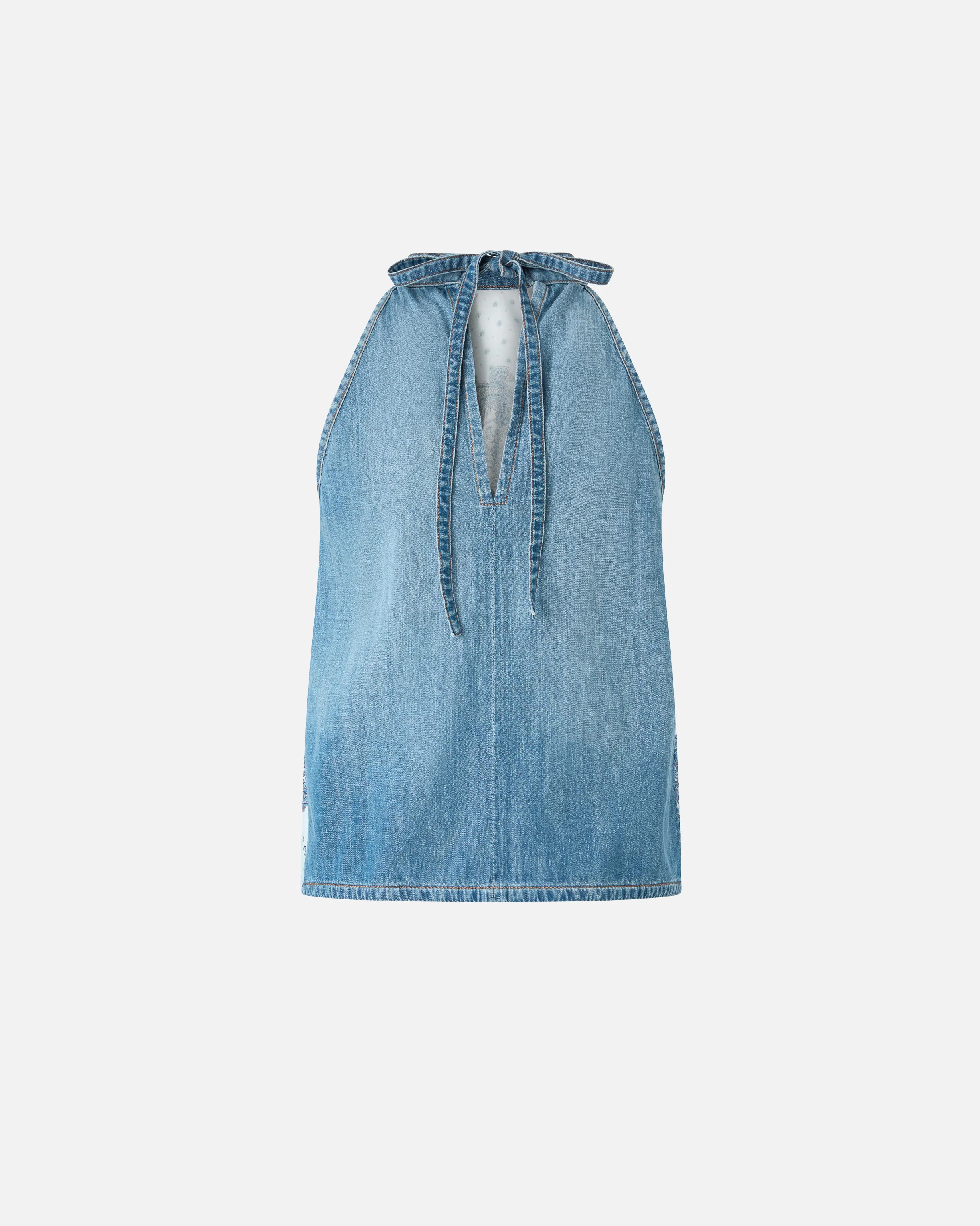Top in denim con stampa foulard - Image 6